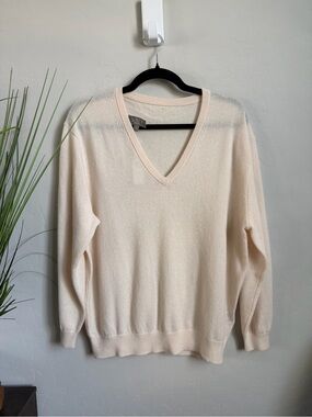J.Crew 100% Cashmere V-Neck Sweater Ivory Cream XS NWT Oversized BA394